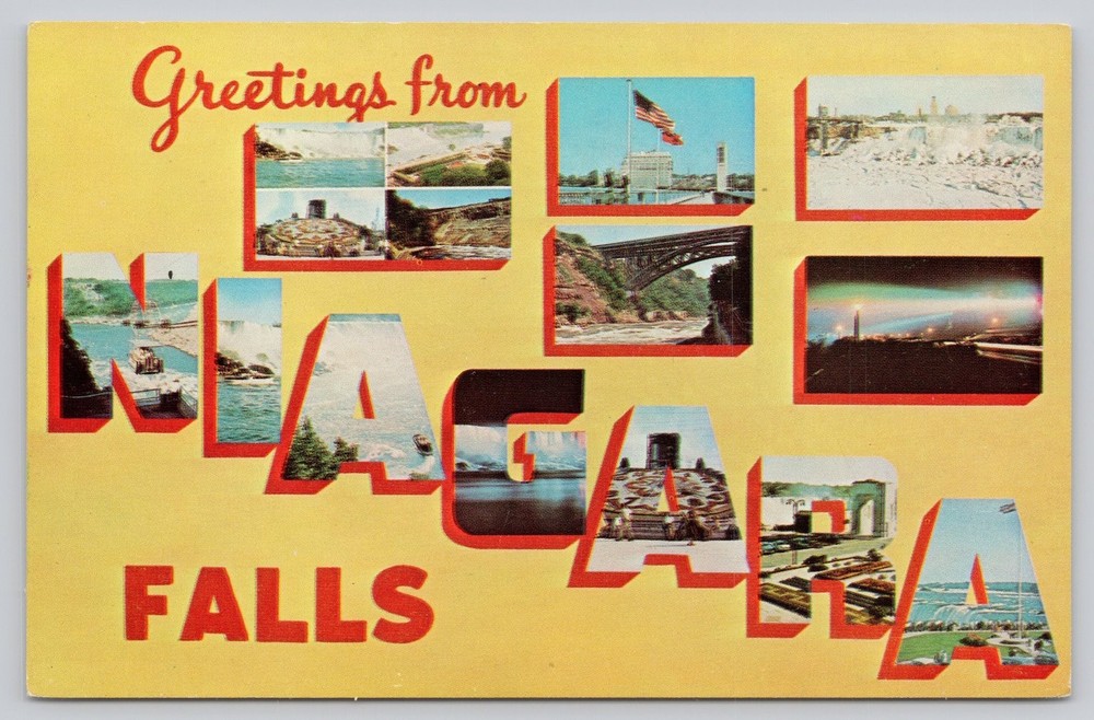Greetings from Niagara Falls Multi-View Large Letter Chrome Postcard Dexter