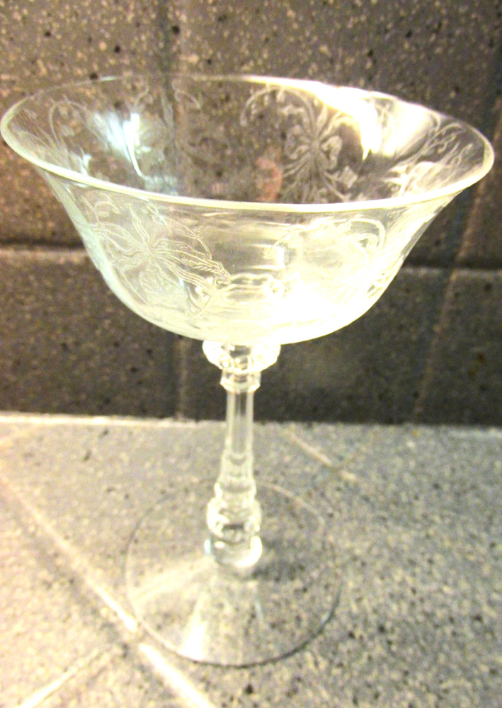 Vintage Rare Heisey Orchid Etched Crystal Glass Tall Sherbet Champagne Coupe