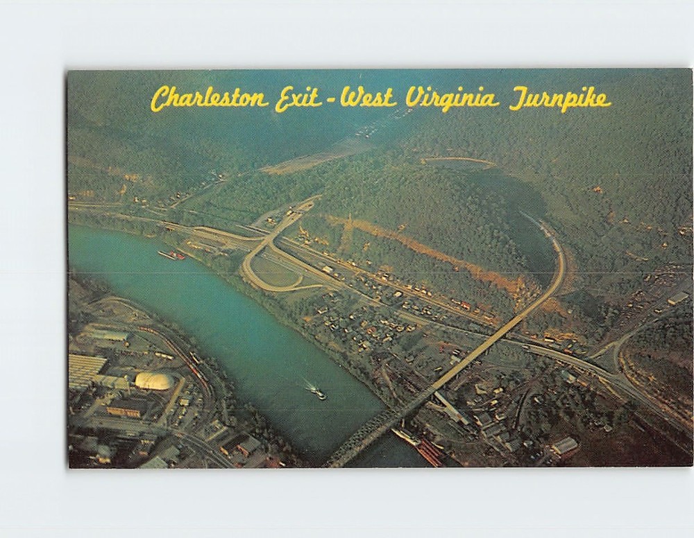 Postcard Aerial View Charleston Exit of West Virginia Turnpike West Virginia USA