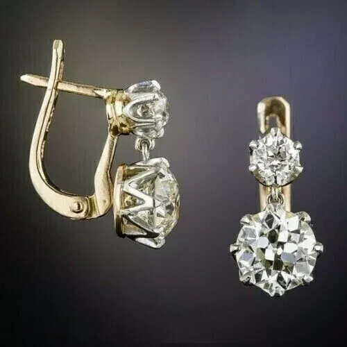 Vintage Art Deco Round Cut Lab Created Diamond 14K Gold FN Drop/Dangle Earrings