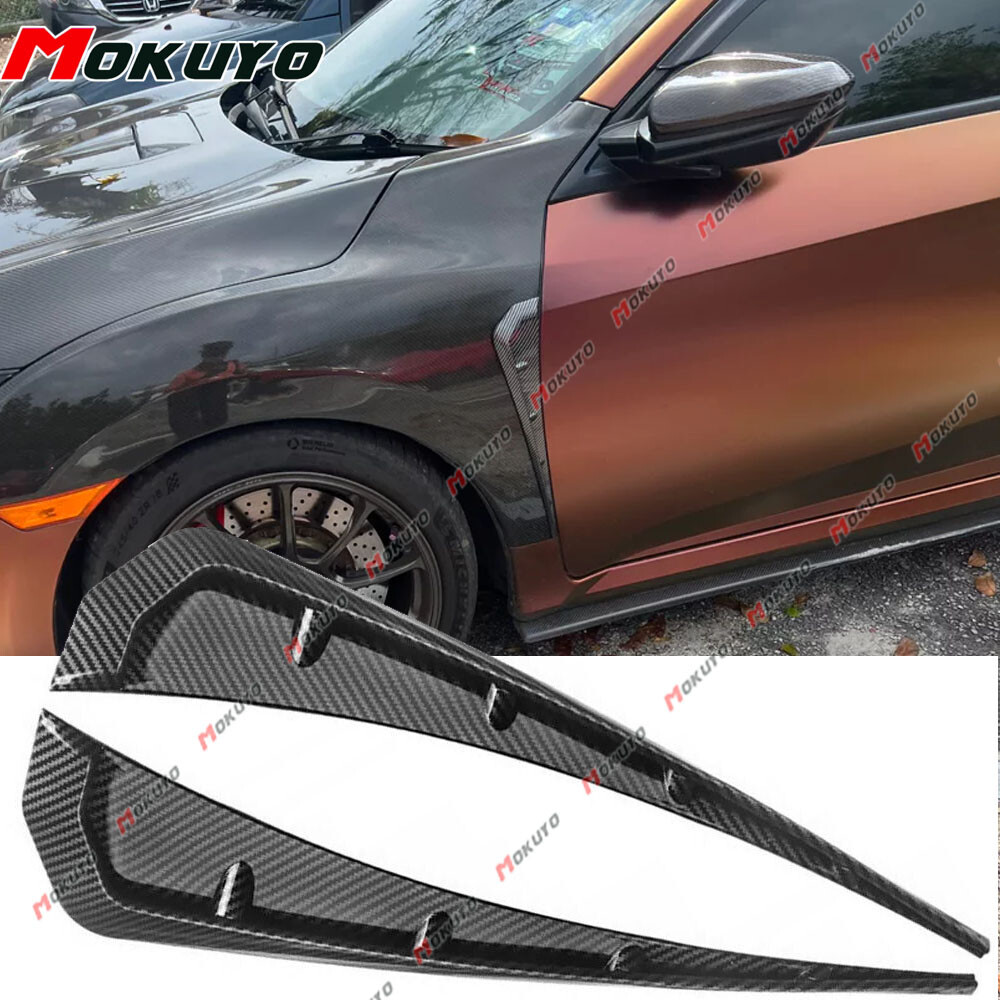 2x Carbon Fiber Style Soft TPU Front Side Fender Car Air Vent Flow Cover Trim