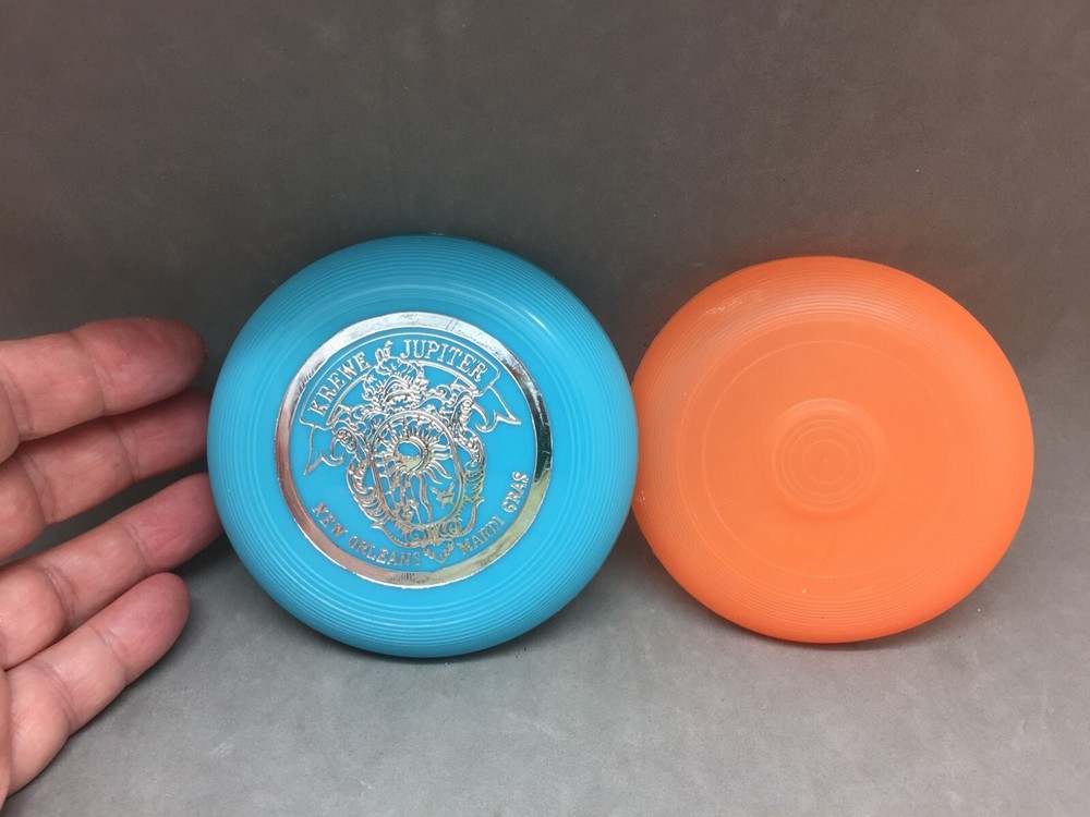 Vintage Mardi Gras Mini Frisbee Disc Krewe Jupiter Blue & Orange Glow UV Lot