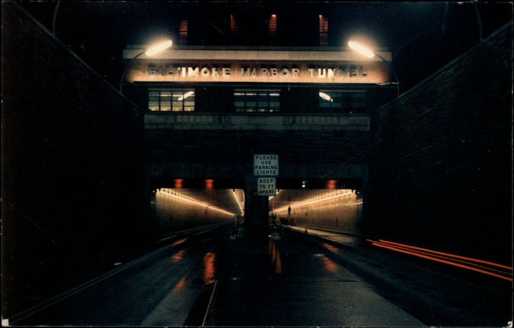 Harbor Tunnel Baltimore Maryland vintage night view postcard s579
