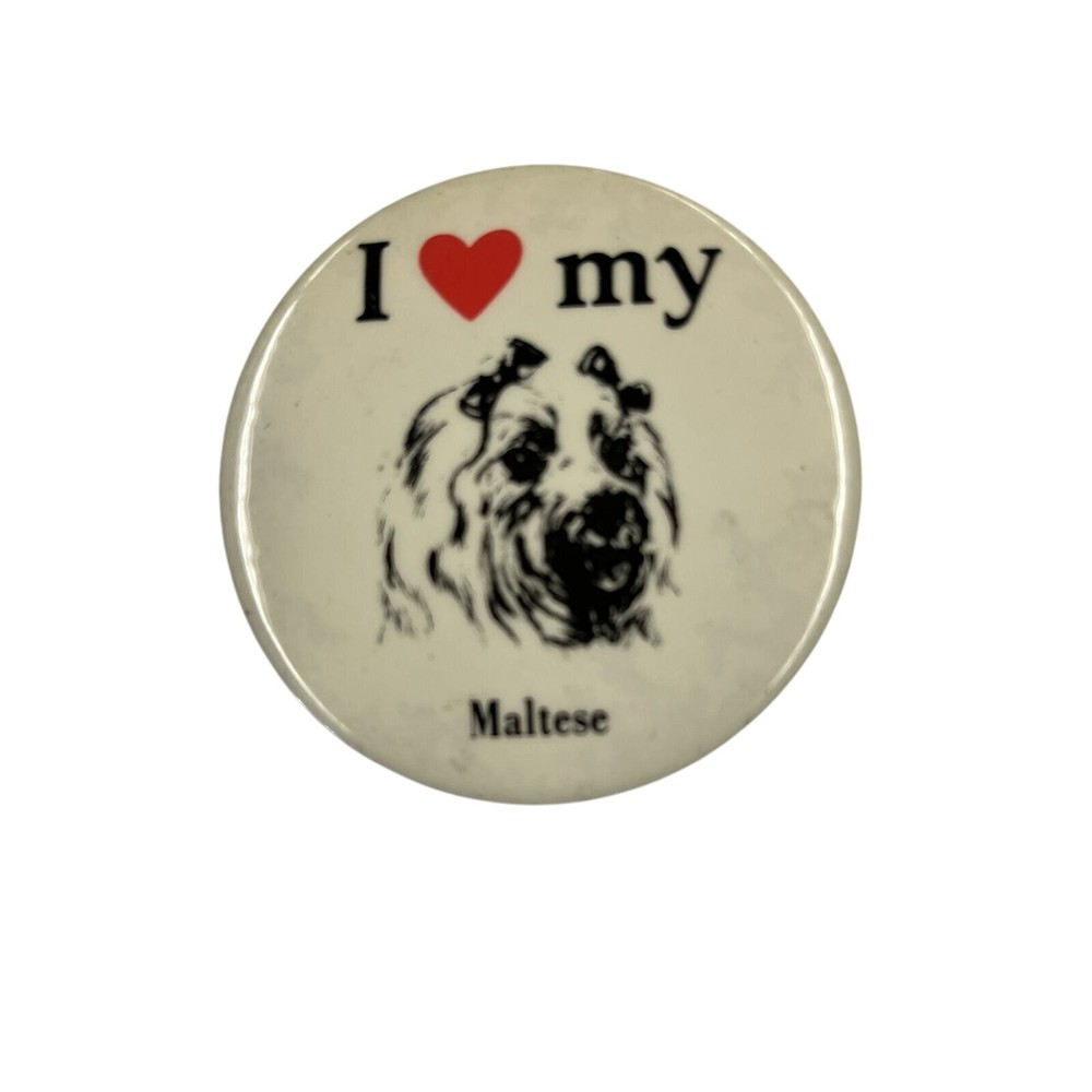 I Love My Maltese Vintage 1980s Pinback Button