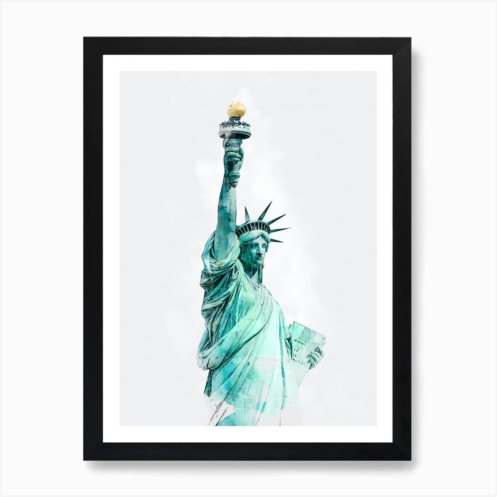 Statue Of Liberty Watercolor Painti Framed Wall Art Poster Canvas Print Picture