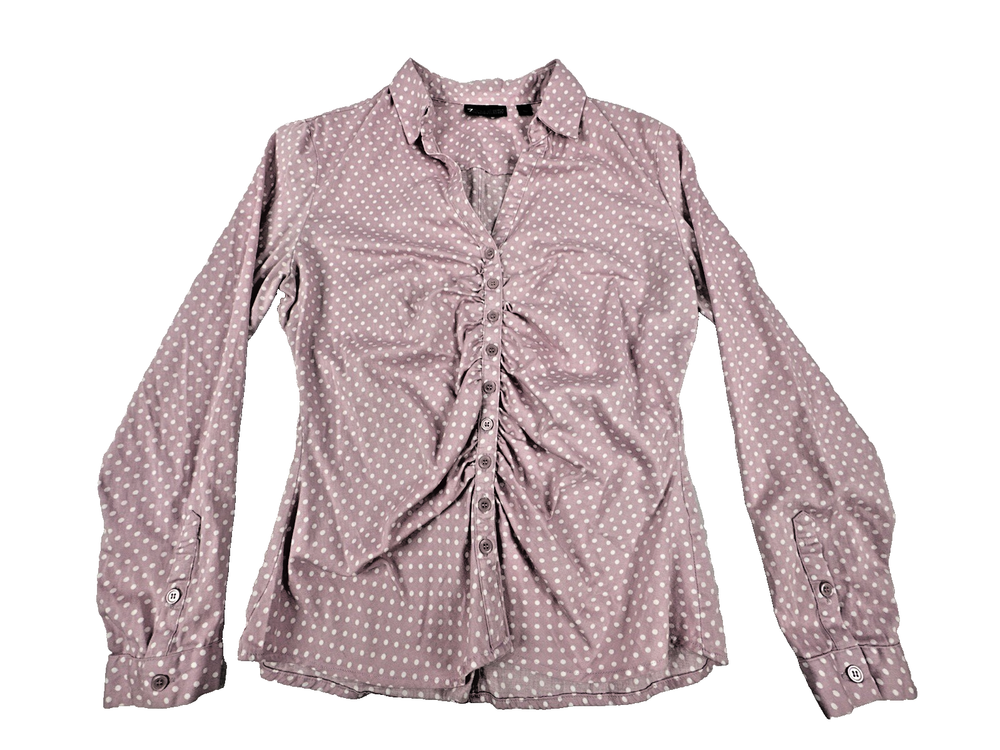 7th Avenue Button Up Classic Timeless Blouse. Pink White Dot. Women's Size L