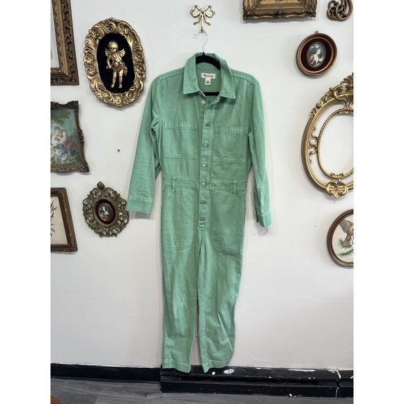 Madewell Sage Green Denim Button-Front Jumpsuit - Size S