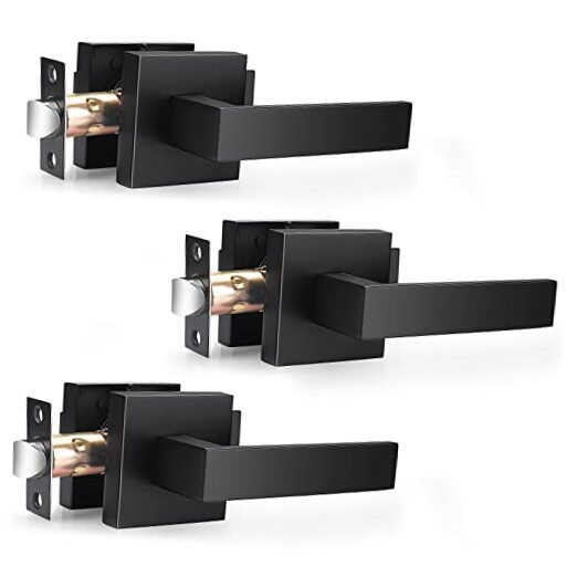 Matte Black Square Door Levers for Closets & Halls Heavy Duty Modern Handles  