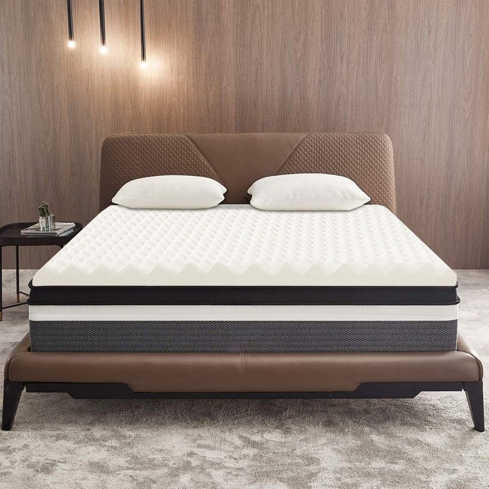 Breathable Convoluted Egg Shell Design 2-inch Mattress Topper | Soft Bed Topp...