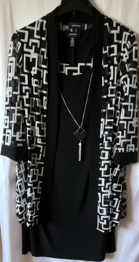 R&M Richards Women's Geometric Black & White Dress & Jacket Set Size 18