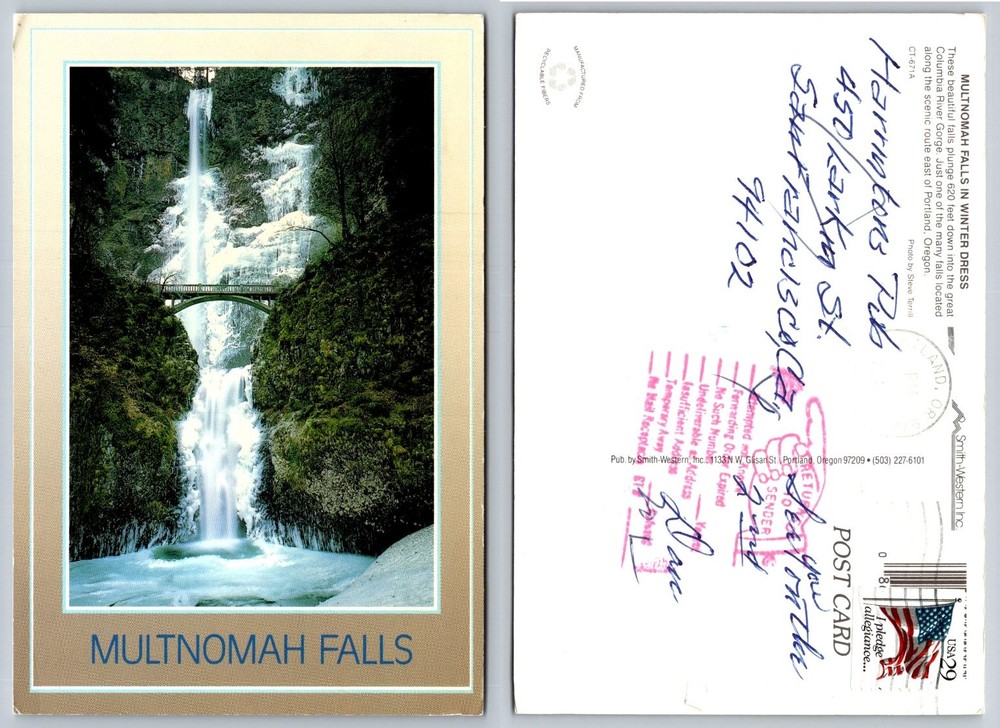 Multnomah Falls Winter Dress Oregon Columbia River Gorge Postcard Posted