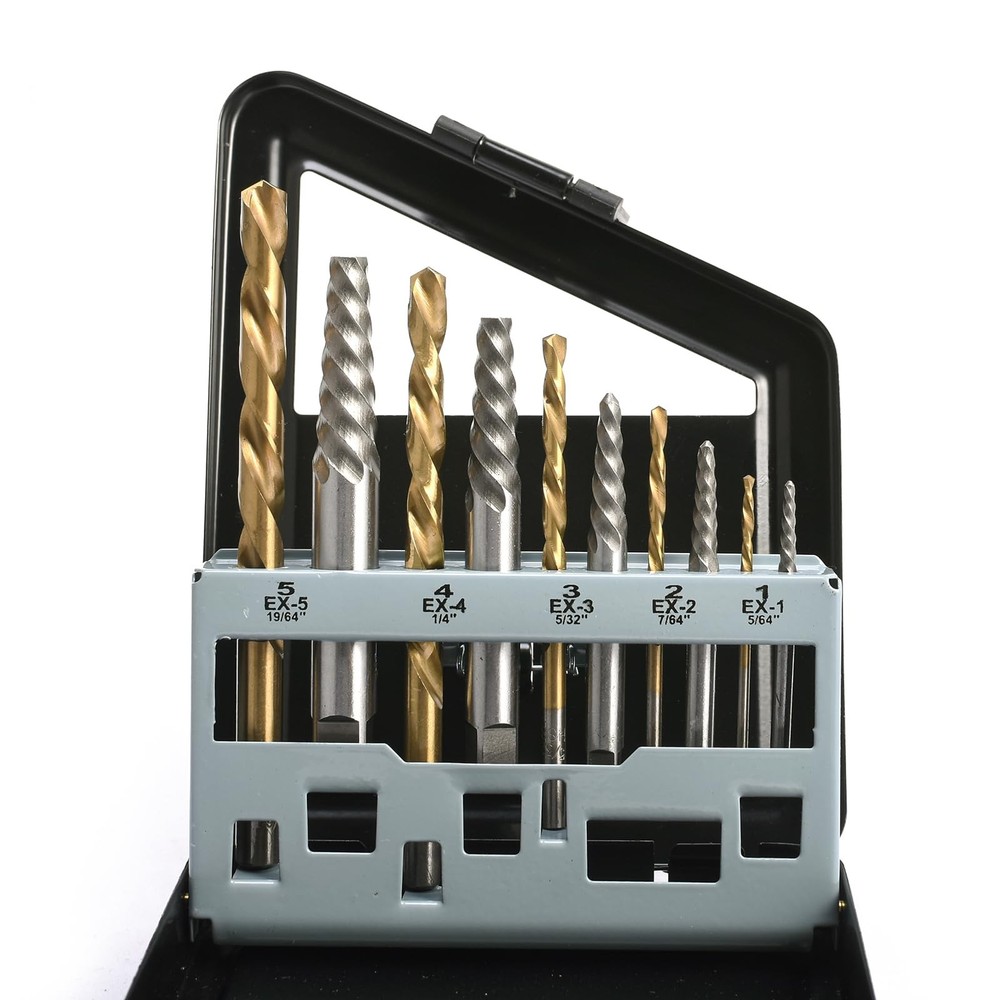 10-Piece Screw Extractor & Left-Hand Drill Bit Kit for Easy Removal