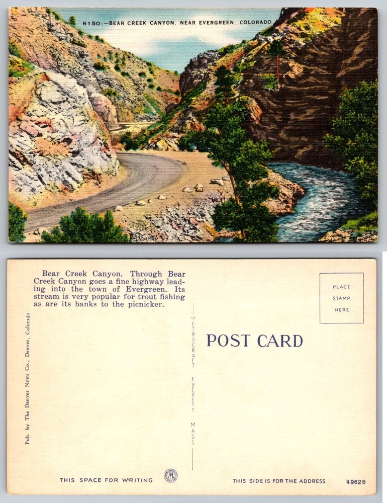 Vintage Bear Creek Canyon Evergreen Colorado Linen Postcard N150