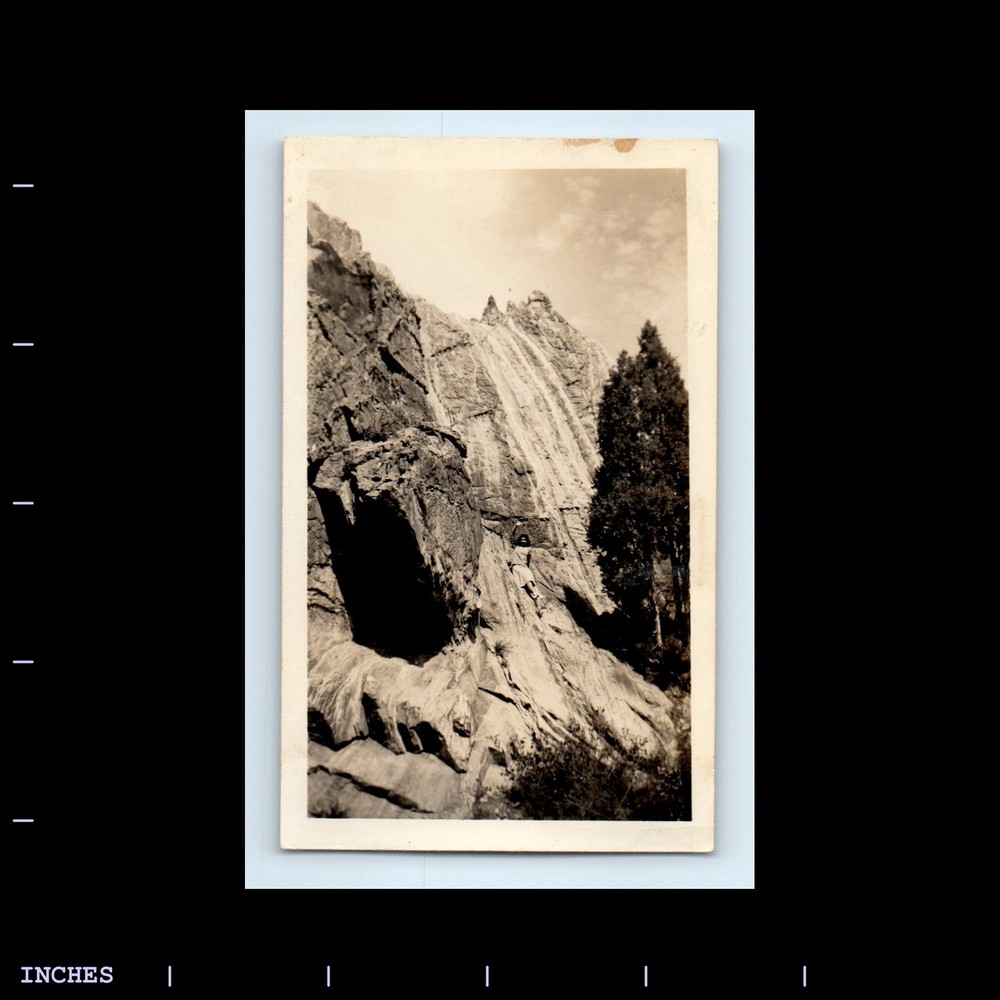 Old Vintage Photo LANDSCAPE ROCK FORMATION WOMAN WAVING