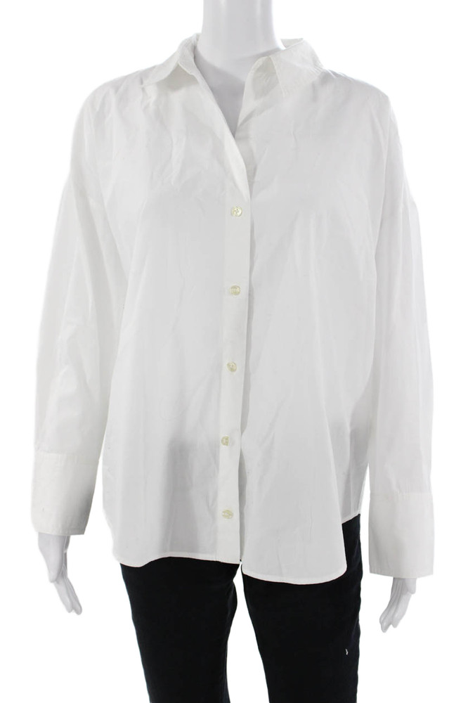Zara Women Basic Collared Button Up Blouse Long Sleeve White Cotton Size MFree Shipping in US $100+ Orders | $6.95 Orders Below