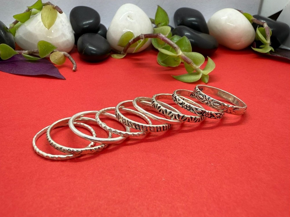 Handmade 925 Sterling Silver Stackable Rings Boho Band Set