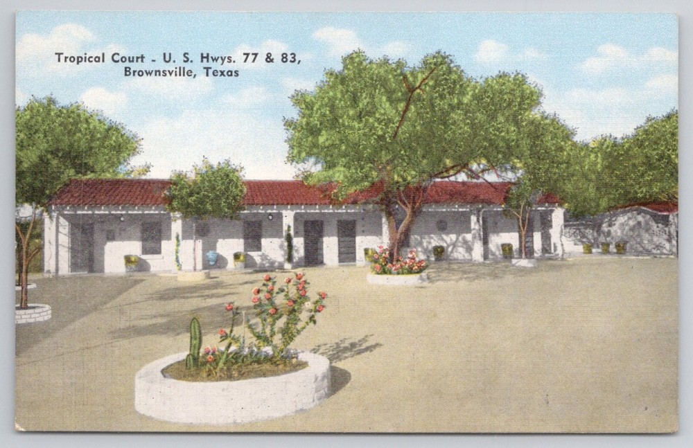 Tropical Court Motel Brownsville Texas US Hwys 77 & 83 Linen Postcard