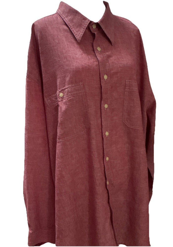 626 Blue Red Linen Men's Button-Up Shirt Long Sleeve Point Collar 4XL Pockets