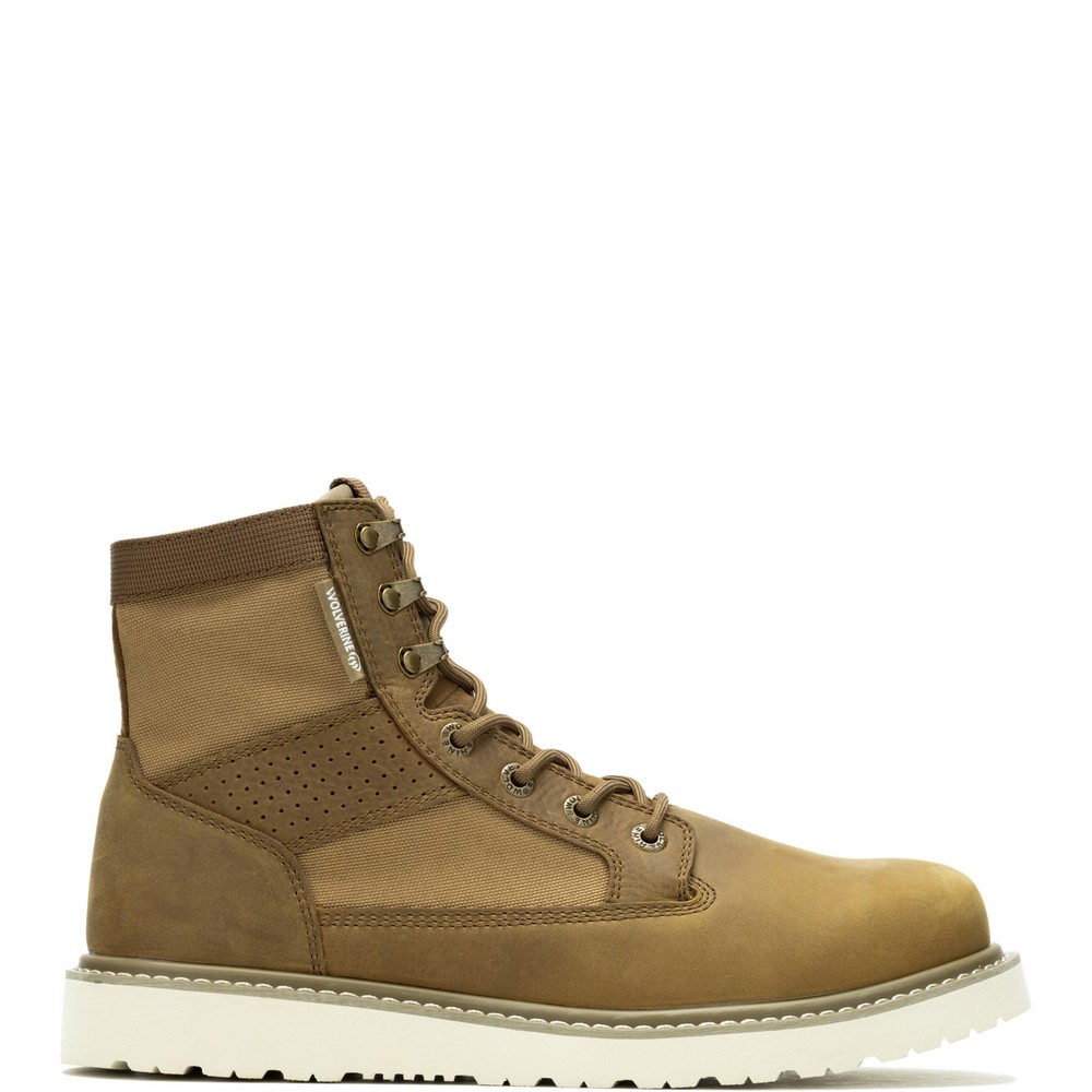 Wolverine W240014 Mens Brown Leather Work Boots with Canvas Wedge