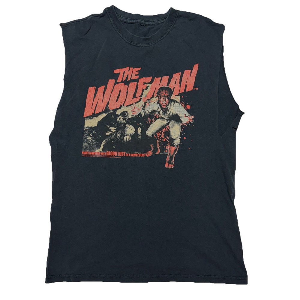 Vintage Custom Cut Off T-shirt Tee Black Wolfman
