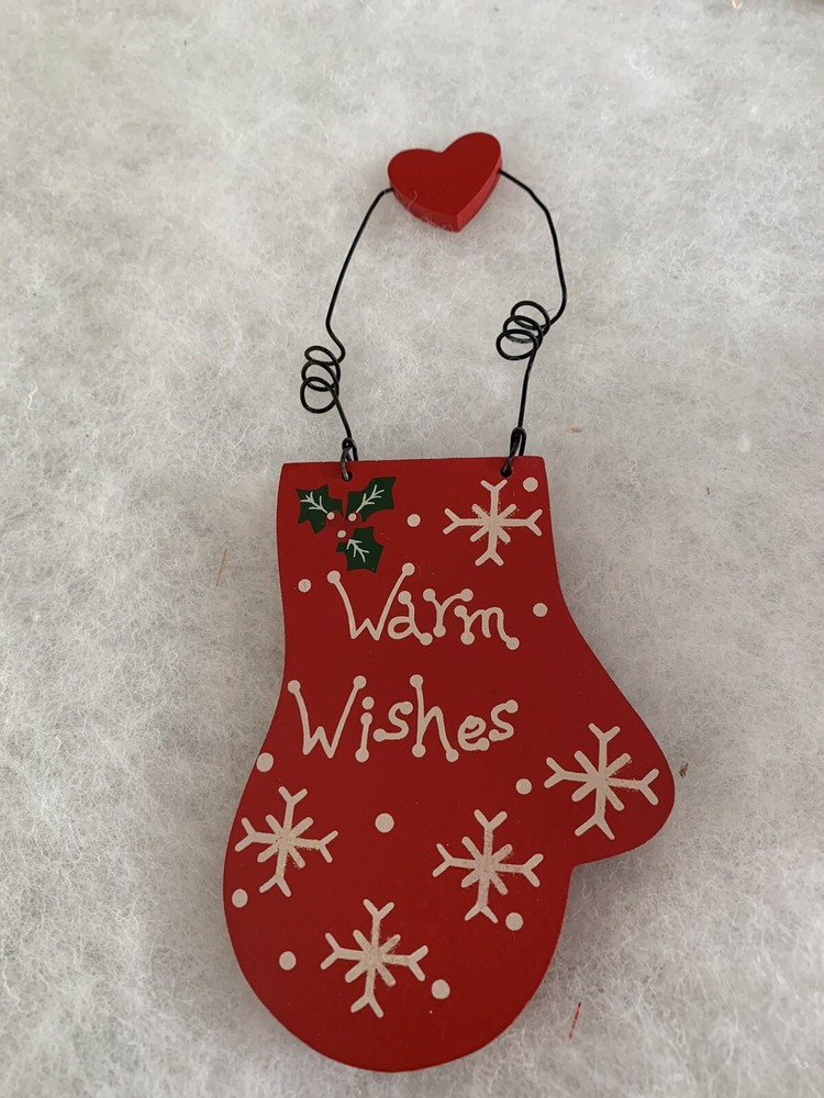 Wooden Warm Wishes Christmas Mitten With Heart Hanger