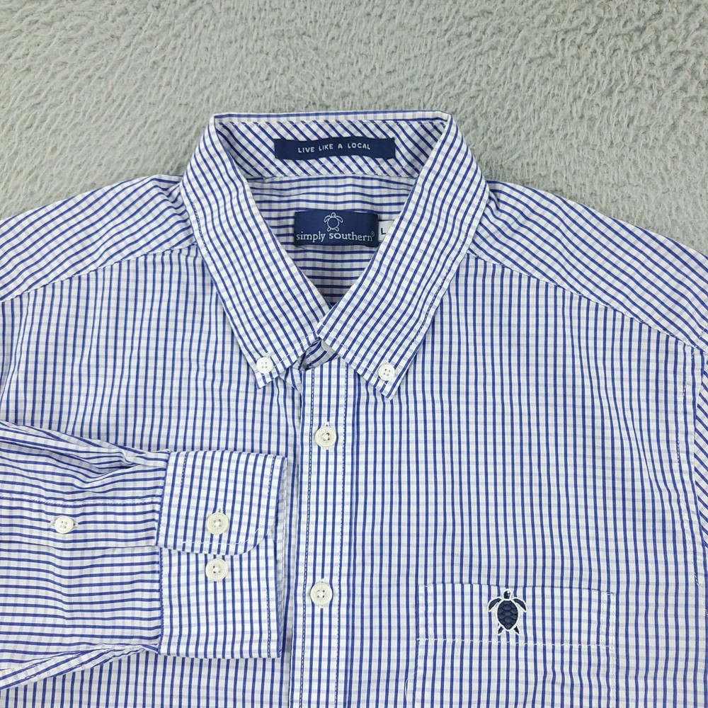 Simply Southern Shirt Mens Large Blue Check Long Sleeve Button Down Casual
