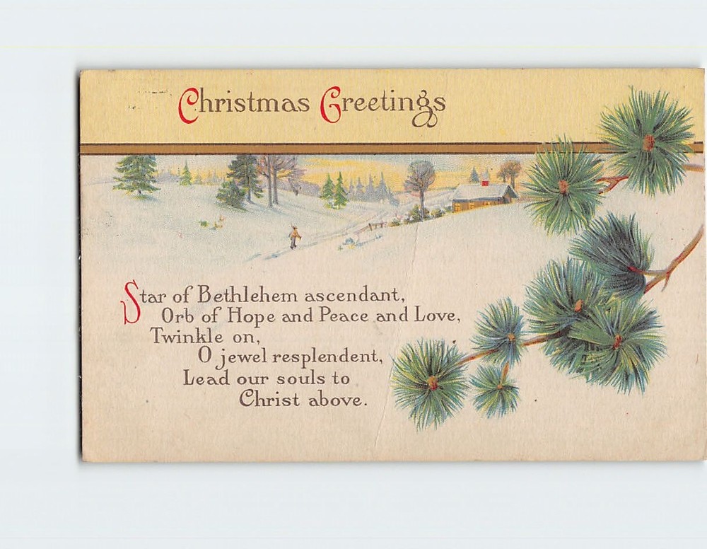 Postcard Christmas Greetings Poem Winter Scene