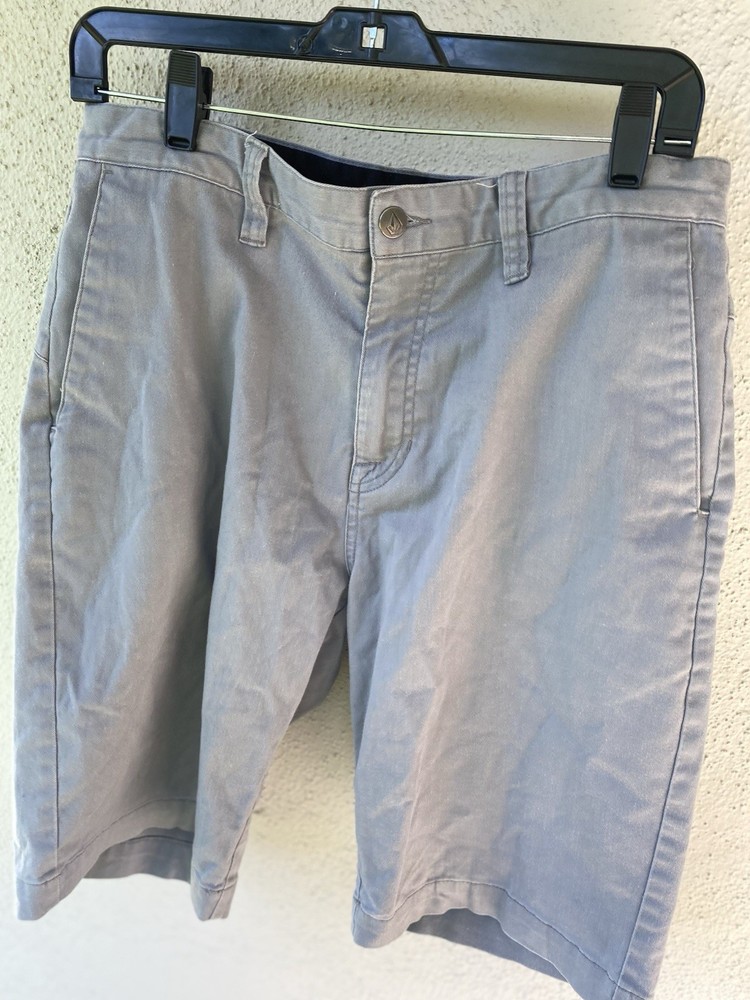 Volcom Men's Chino Shorts Cotton Button Closure Pockets Flat Front Gray