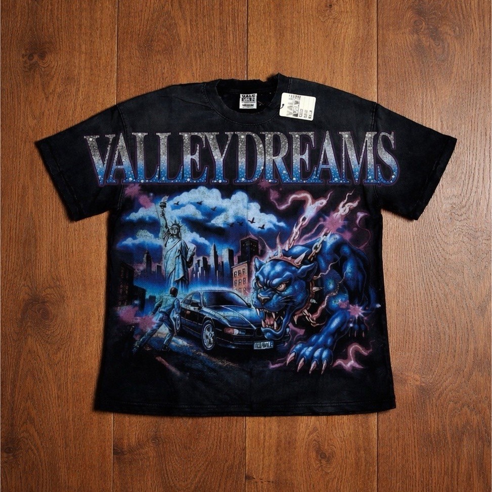 VALLEYDREAMS Graphic Print Men's Cotton Jersey Crew Neck Tee M Black Blue Purple