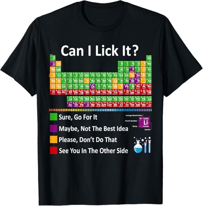 Can I Lick It Periodic Table Chart Science Teacher Cool meme T-Shirt