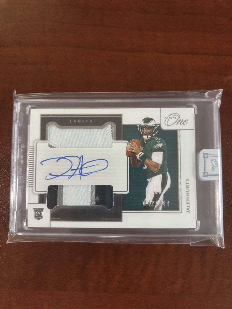 Jalen Hurts 2020 Panini One RC #44 Dual Patch On-Card Auto 42/149 Sealed Case