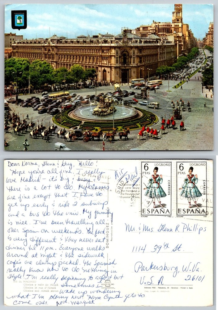 Vintage Madrid Cibeles Fountain Parade Postcard Spain 1970s
