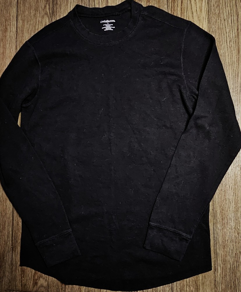 Mens Croft & Barrow Long Sleeve Black Crewneck Thermal Shirt Size Large