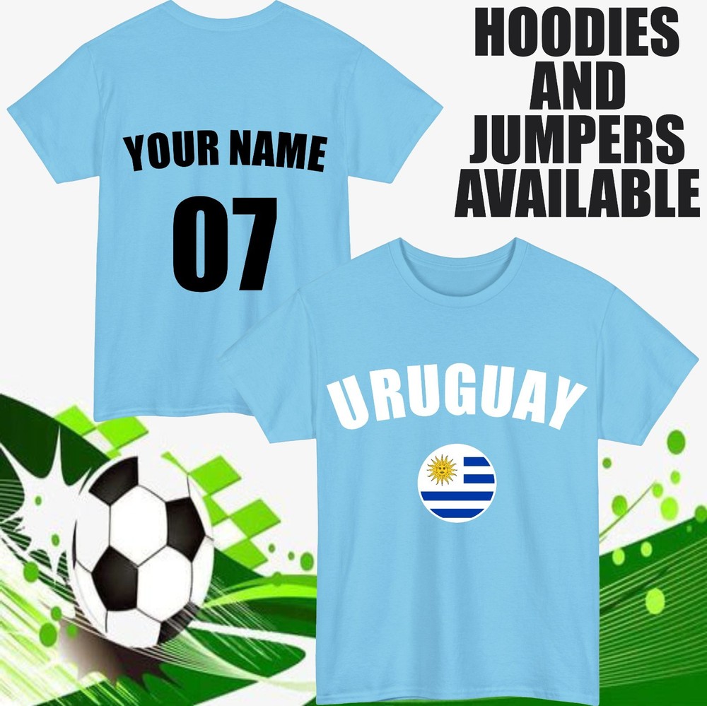 Personalised Uruguay Football T-Shirt Customised Name & Number Unisex Gift Top