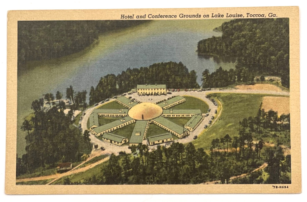 Hotel and Conference Grounds, Lake Louise. Toccoa, GA.  Vintage Linen Postcard