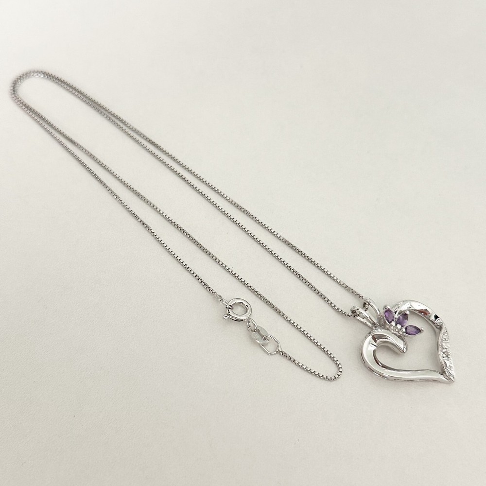 Ross Simons 925 Sterling Silver Amethyst Diamond Heart Necklace
