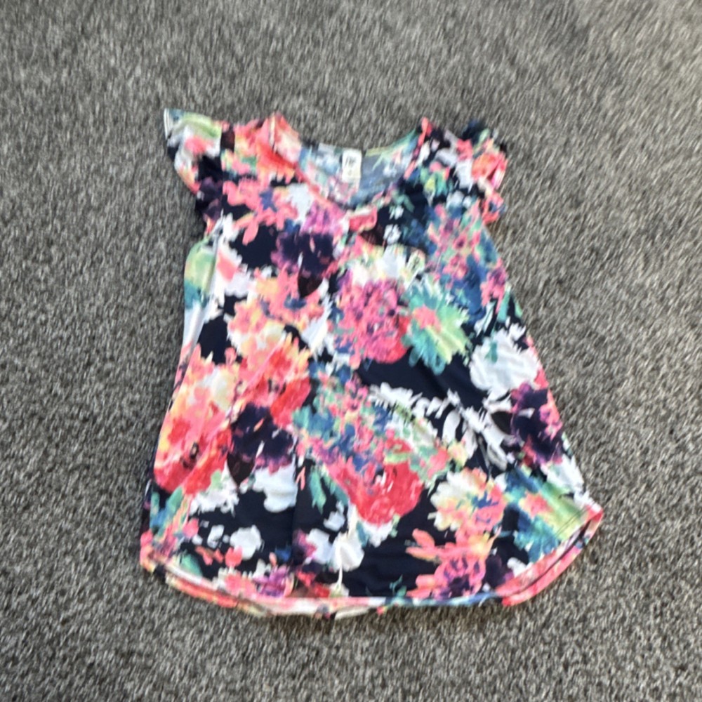 Sew In Love Multicolor Floral Ruffle Flutter Sleeve Blouse V-Neck M