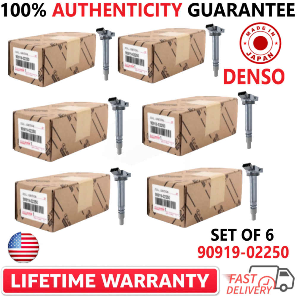 OEM DENSO x6 Ignition Coils For 2005-2020 Toyota & Lexus I4 V6 V8, 90919-02250