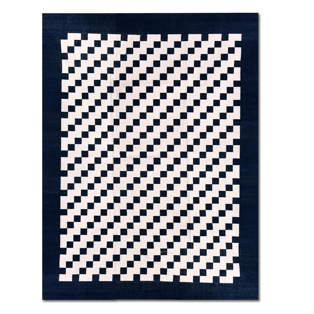 Handwoven Cotton Dhurrie Rug Color Black and White Handmade Design Carpet Rug