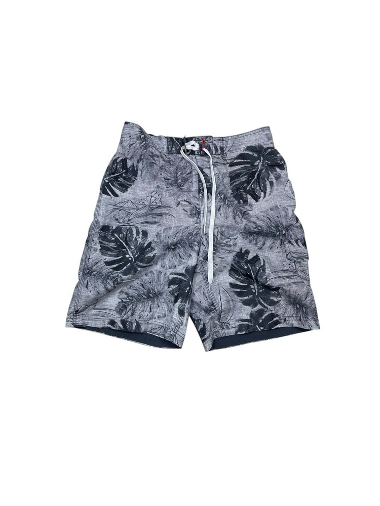 Speedo Men’s Size Medium Drawstring Mesh Lining Gray Tropical Leaf Swim Trunks