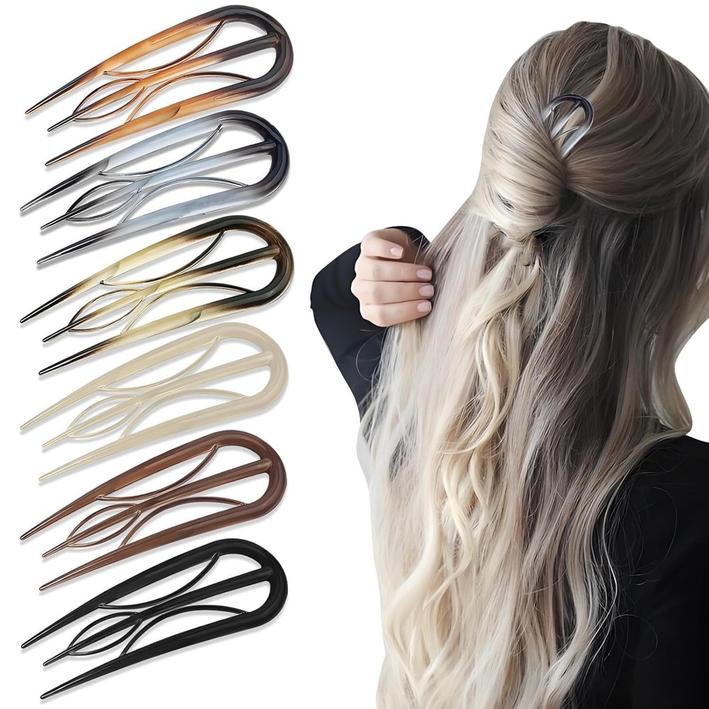 6Pcs U Shaped Tortoise Shell French Hair Clips for Thin Hair Buns & Twists