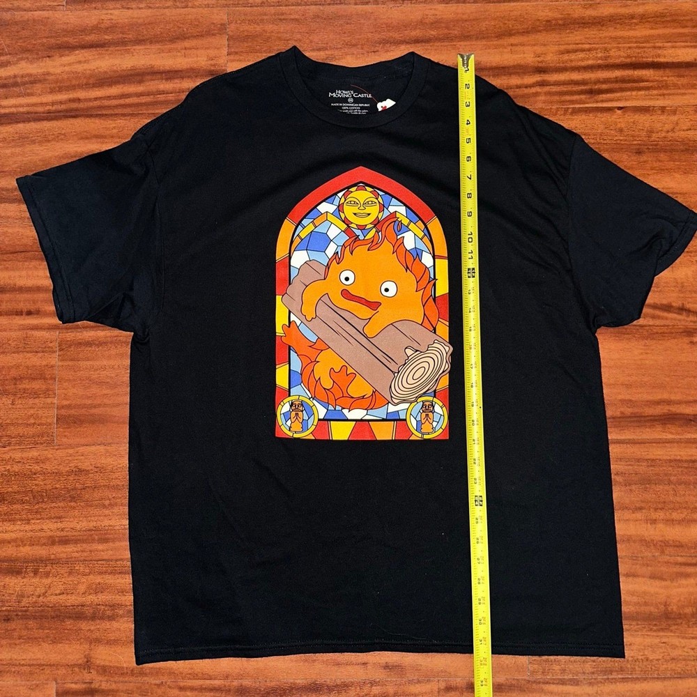 Size 2XL Studio Ghibli Howl's Moving Castle Calcifer Stained Glass T-Shirt