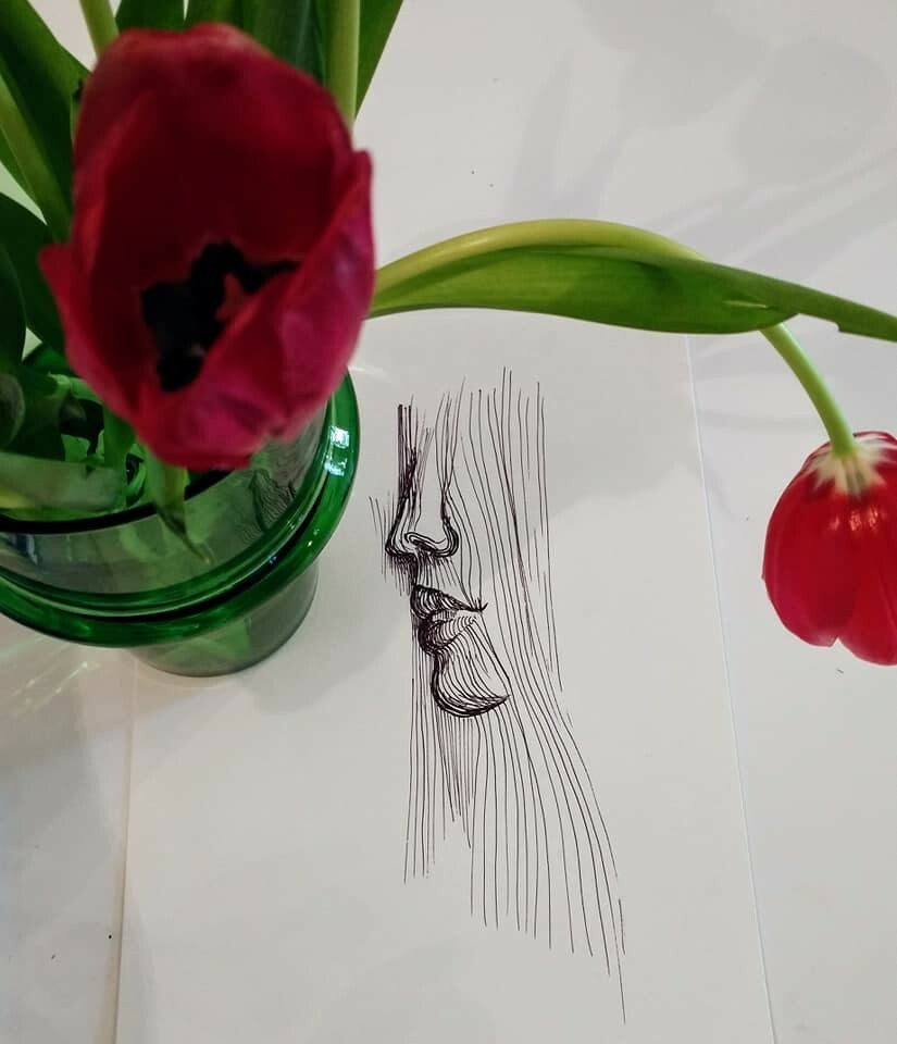 Original abstract line art ink drawing on paper-image