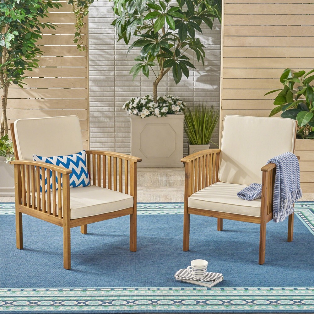 Ray Acacia Outdoor Acacia Wood Club Chairs w/ Cushions