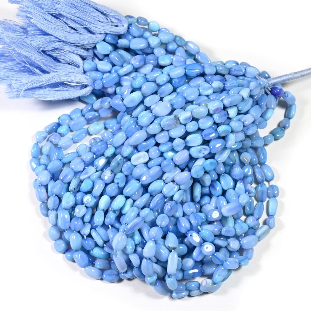 Natural Peruvian Blue Opal Smooth Oval Nugget Gemstone Beads 13