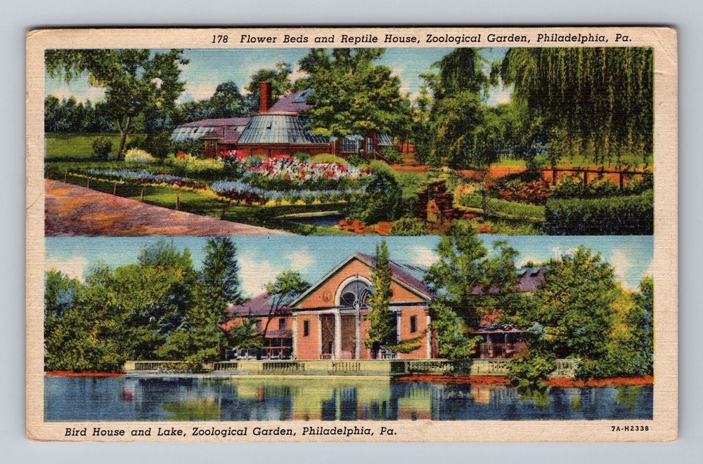 Philadelphia PA-Pennsylvania Zoological Gardens Bird House Lake Vintage Postcard