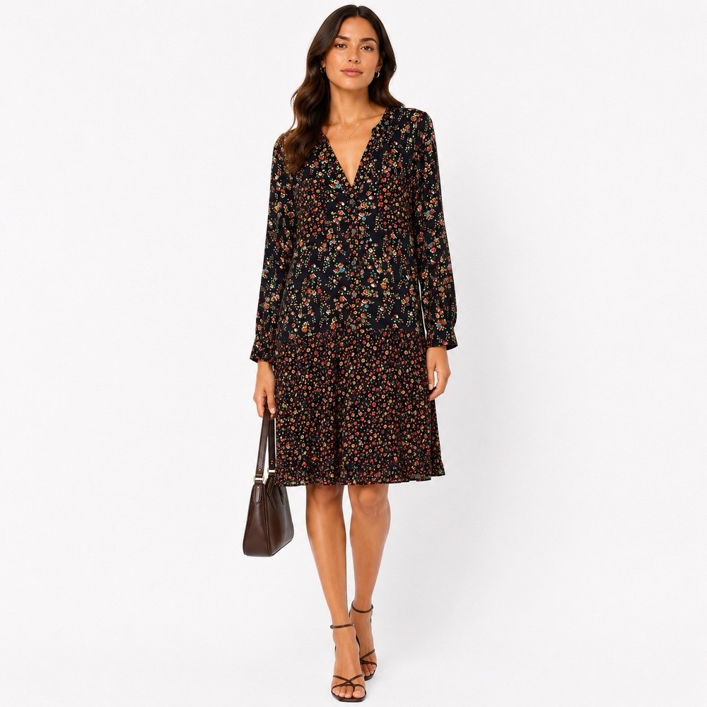 Maeve Anthropologie Marlie Midi Dress Women Sz 4 Multi Floral Button Front Boho