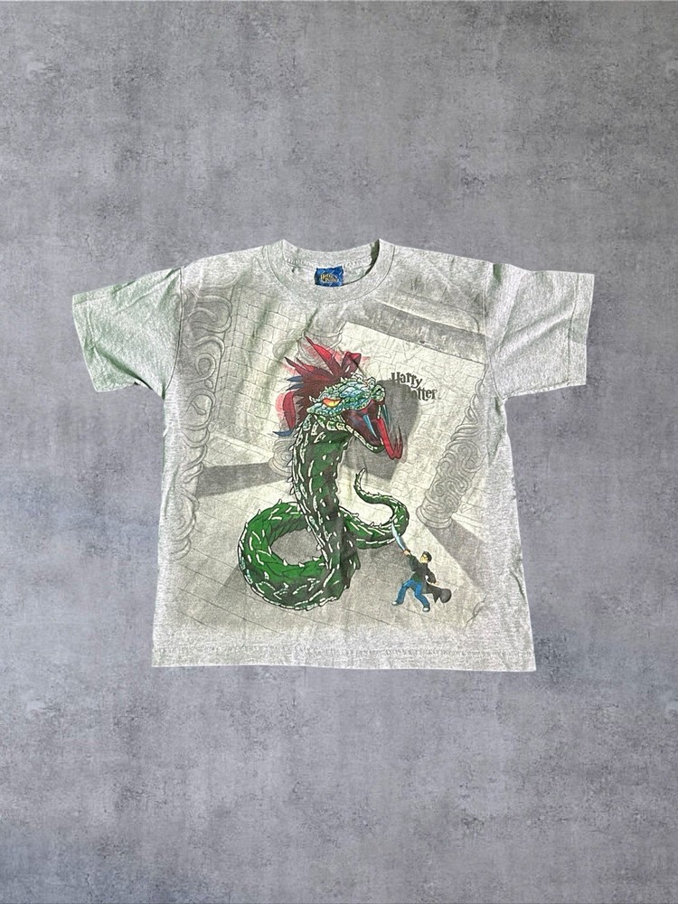 VTG 2002 Harry Potter Slytherin Serpent Fight Graphic Tee RARE Youth Large