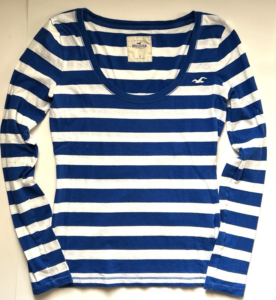 Y2K Hollister Striped Long Sleeve Jersey Cotton Embroidered Top S