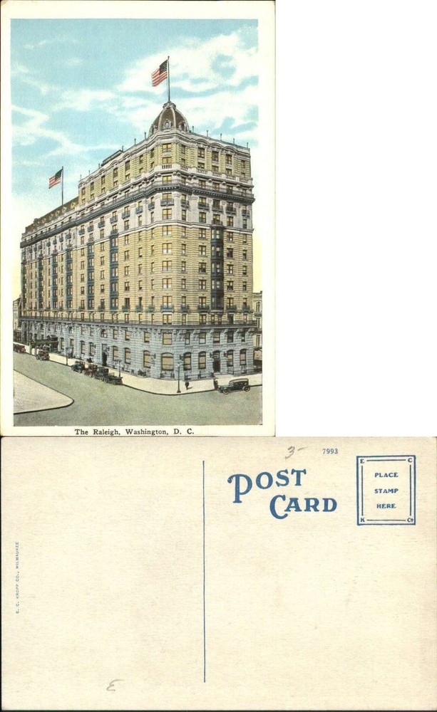 The Raleigh Hotel Washington DC 1920s vintage postcard